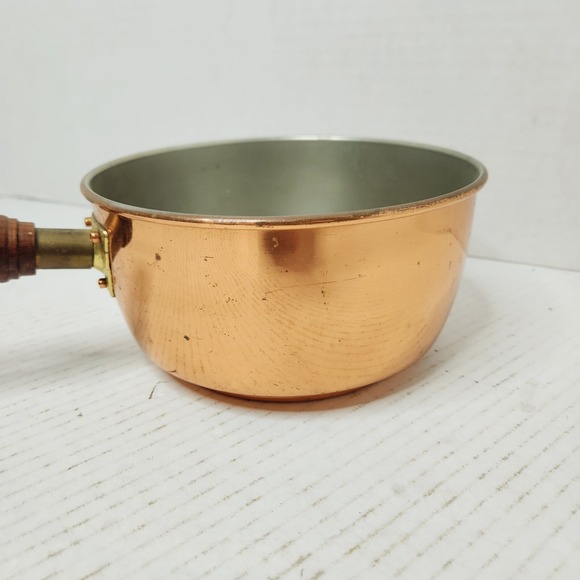 BONGUSTO Copper Sauce Pan/Pot Lid ITALY 7" Dia Covered Cooking TinLined VTG Wood - Picture 14 of 16